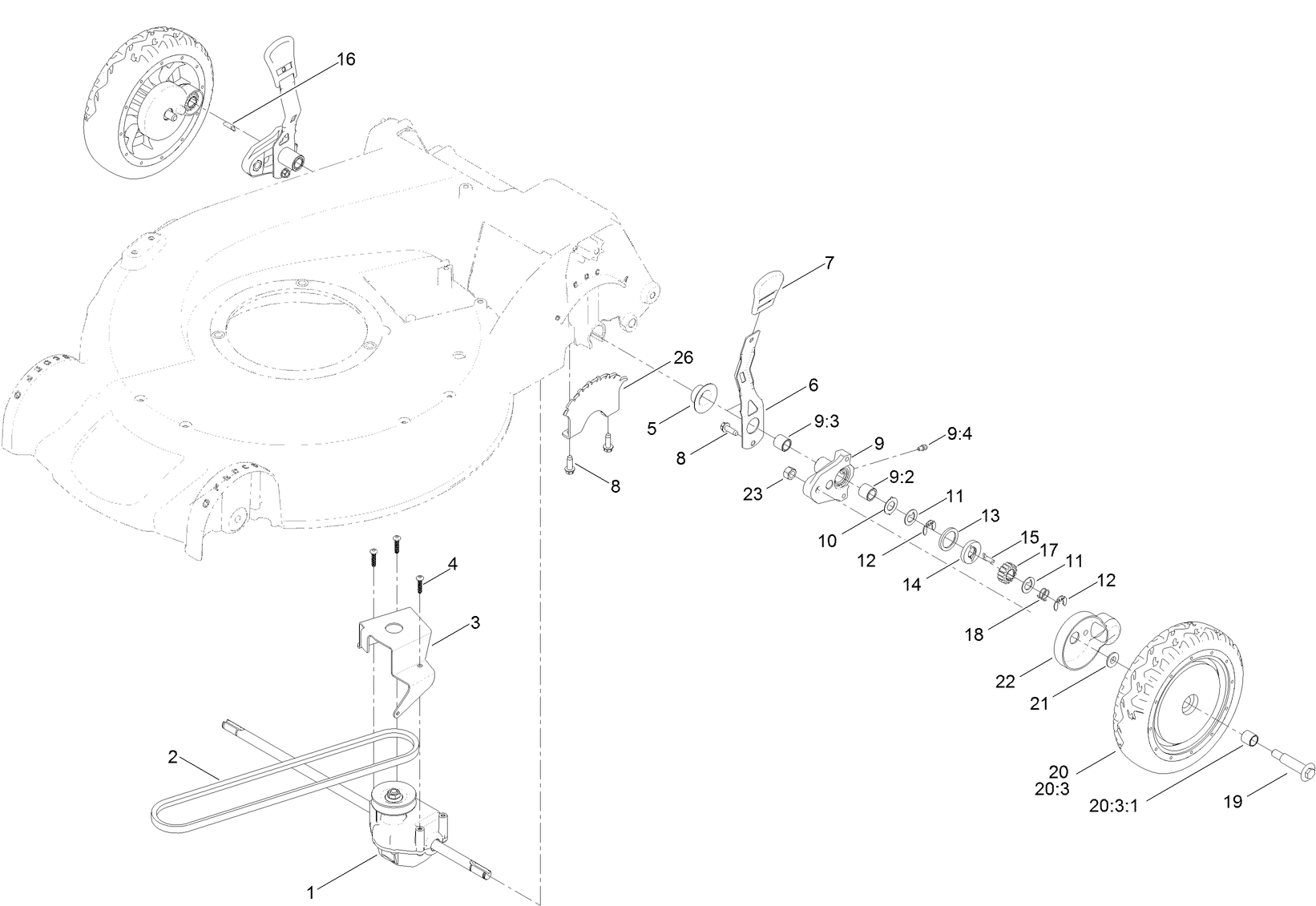 Rear Wheel and Height-of-Cut Assembly
