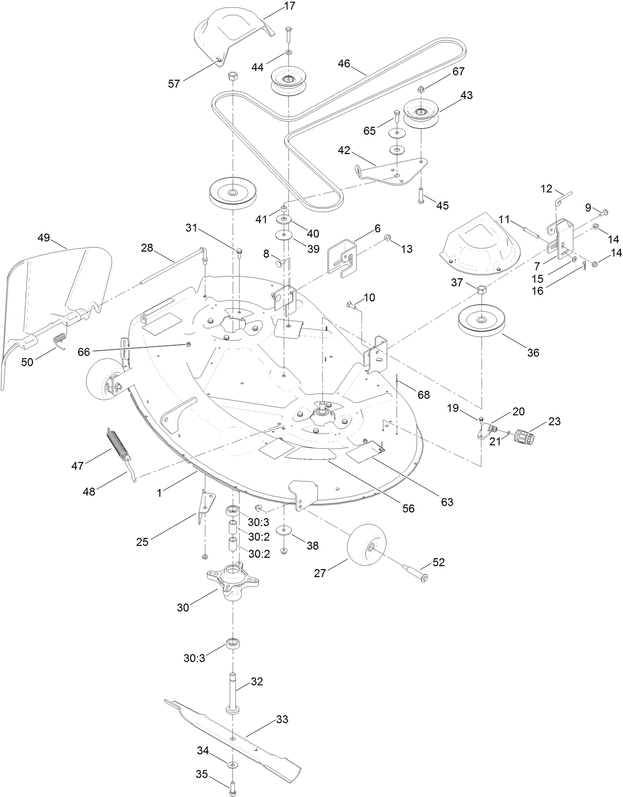 42 Inch Deck, Belt and Blade Assembly
