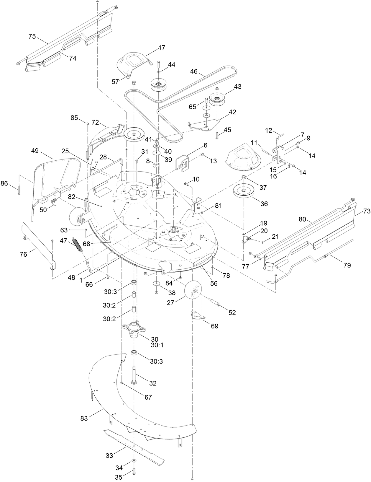 42 Inch Deck, Belt and Blade Assembly
