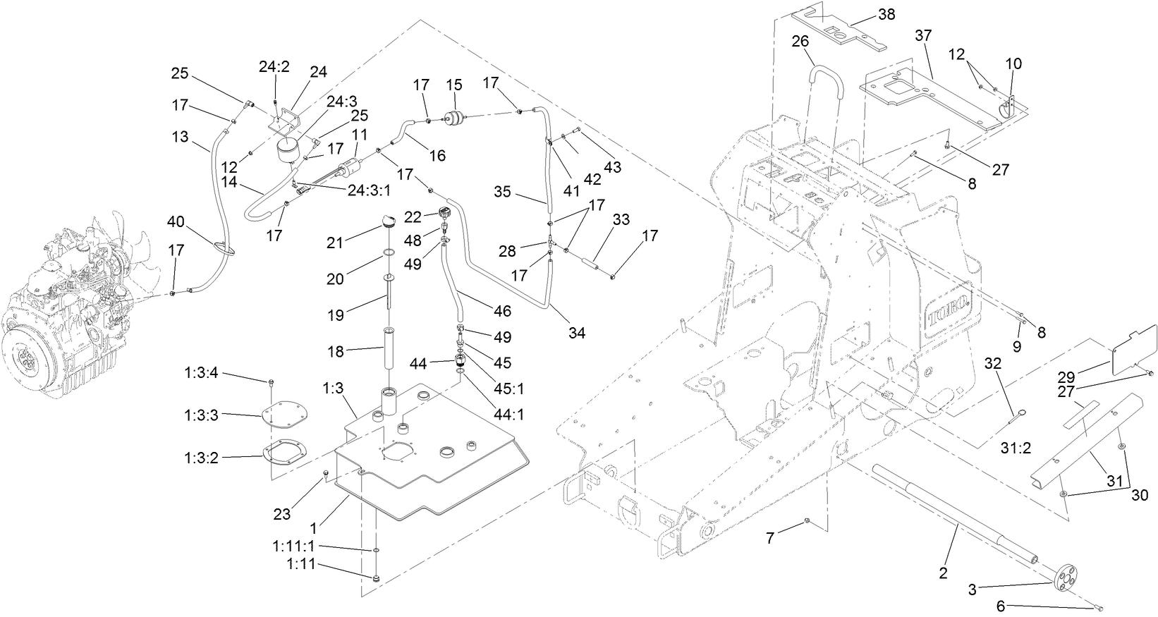 Hydraulic Tank and Track Shaft Assembly
