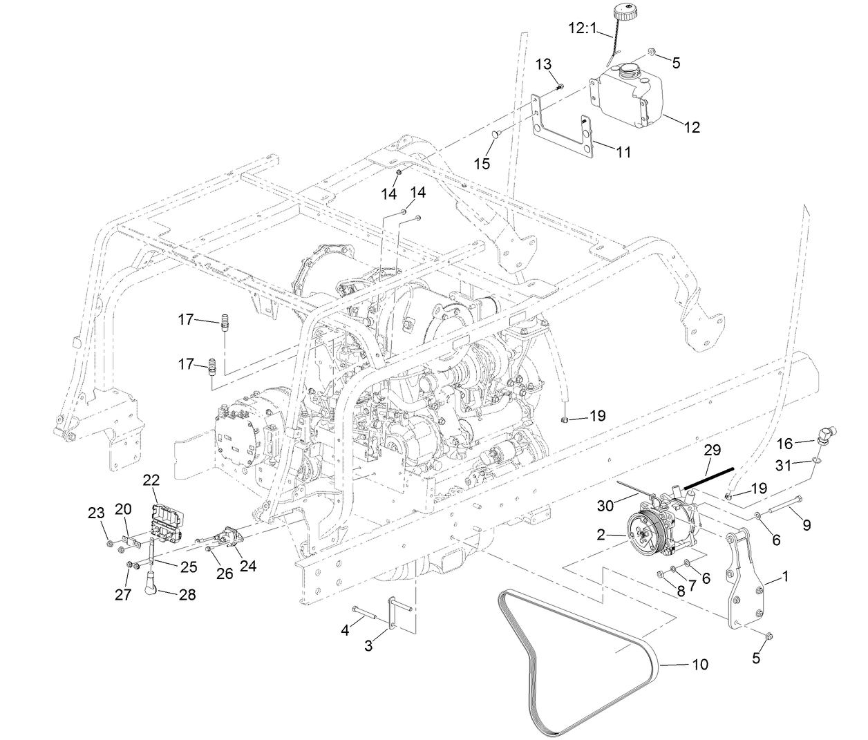AC Compressor Mount and Cab Fluids Assembly For Cab Model Only