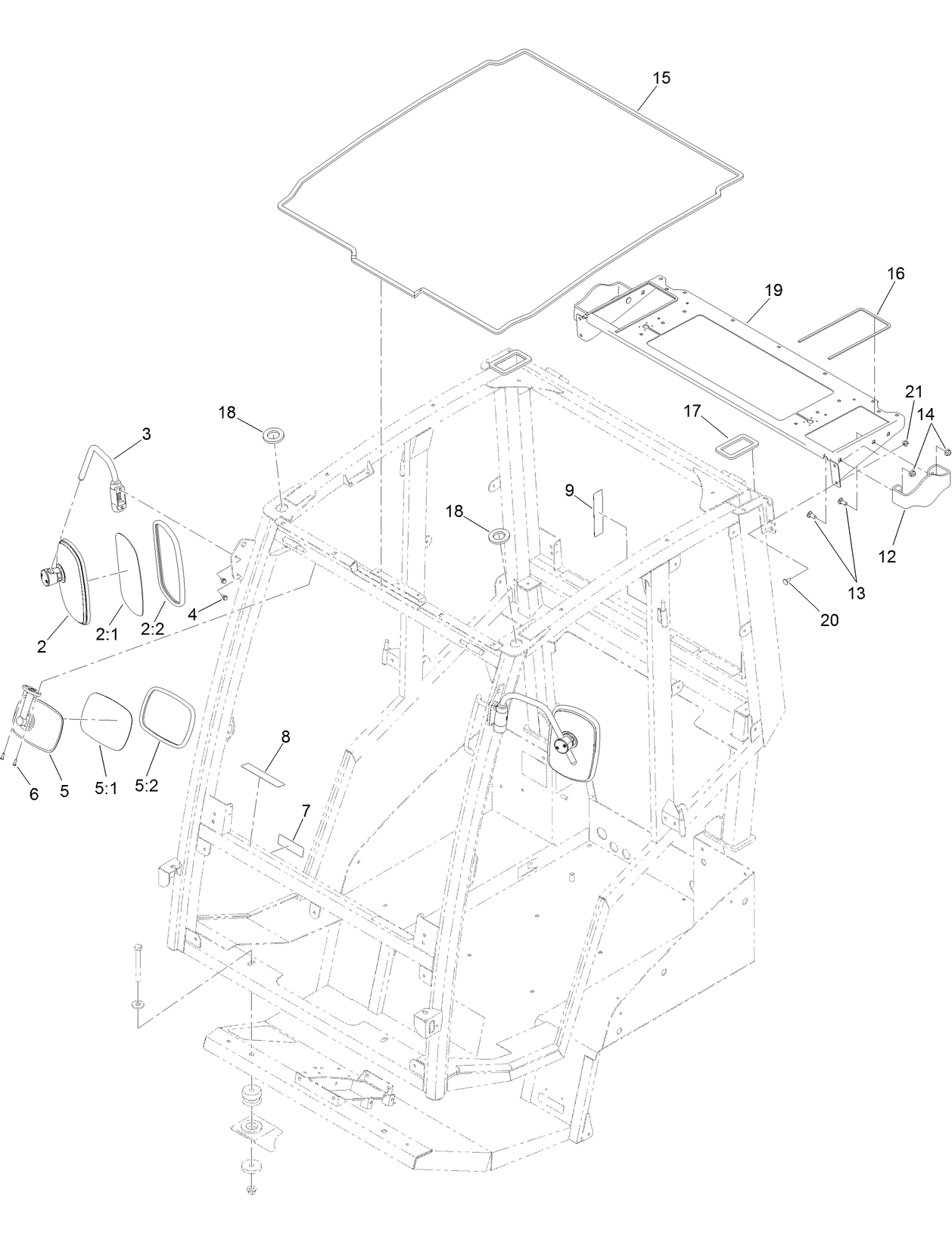 Cab Frame, Mirror and Decal Assembly  For Cab Model Only