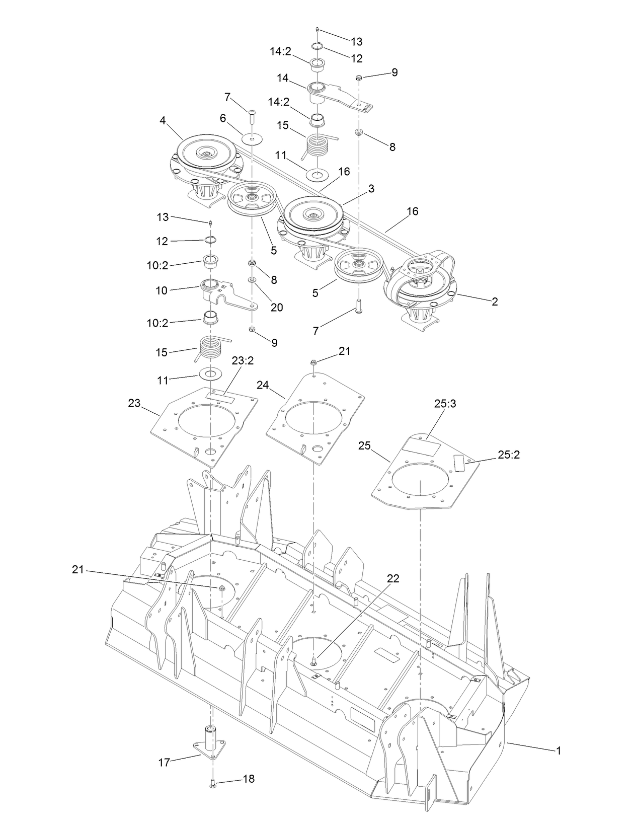 Left Hand Deck Belt, Pulley and Spindle Assembly