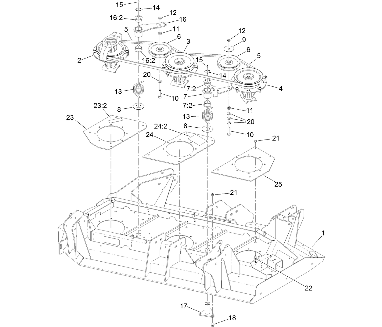 Right Hand Deck Belt, Pulley and Spindle Assembly