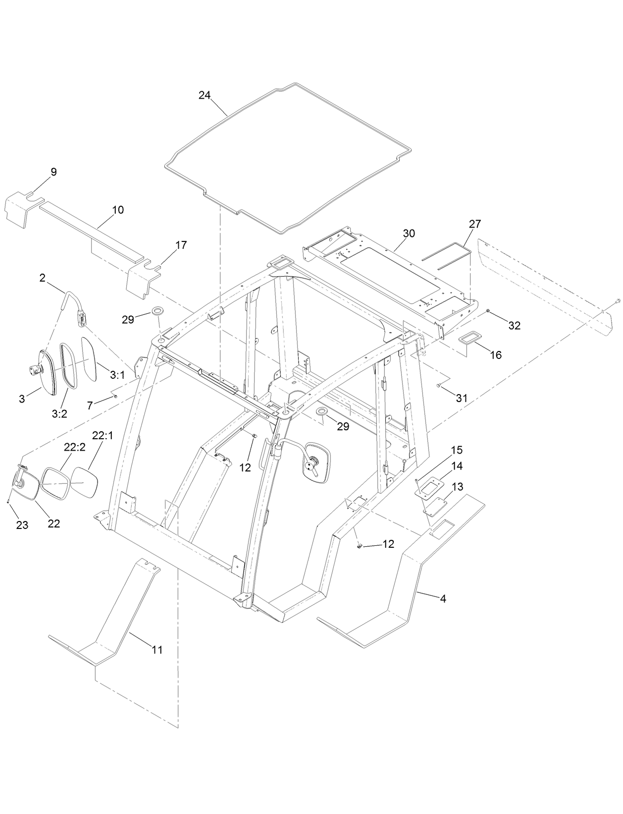 Cab Frame, Mount and Seal Assembly