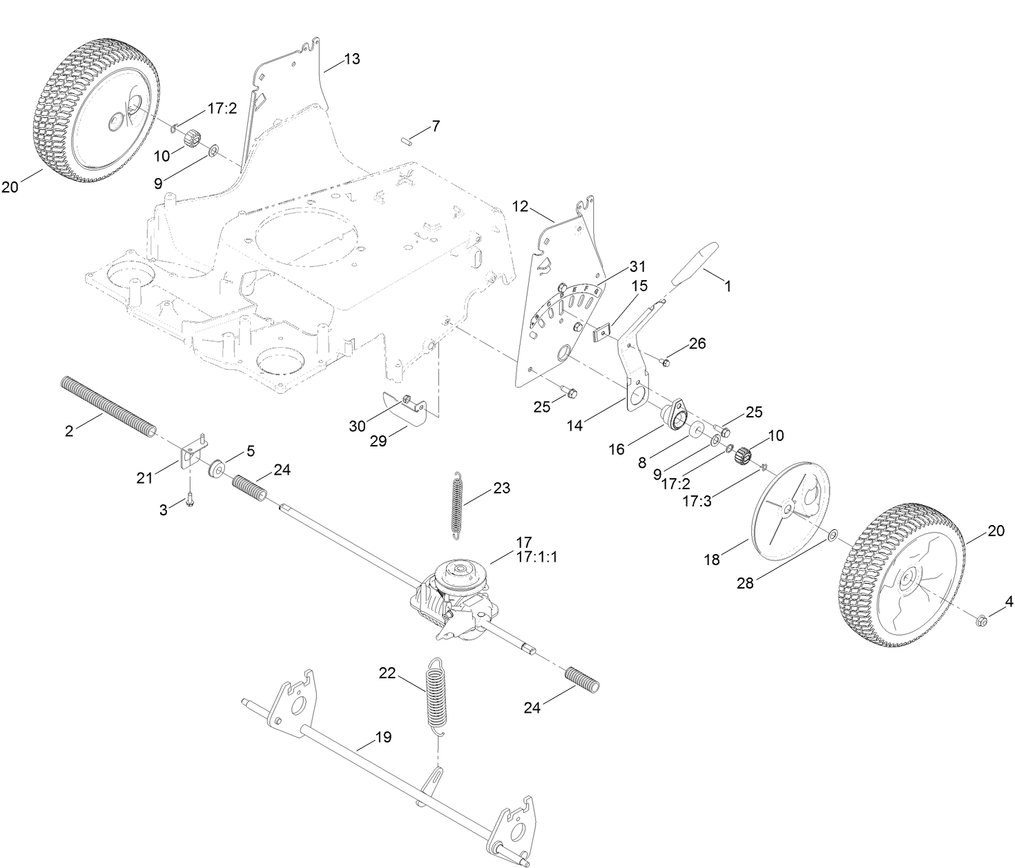 Rear Wheel and Height-of-Cut Assembly