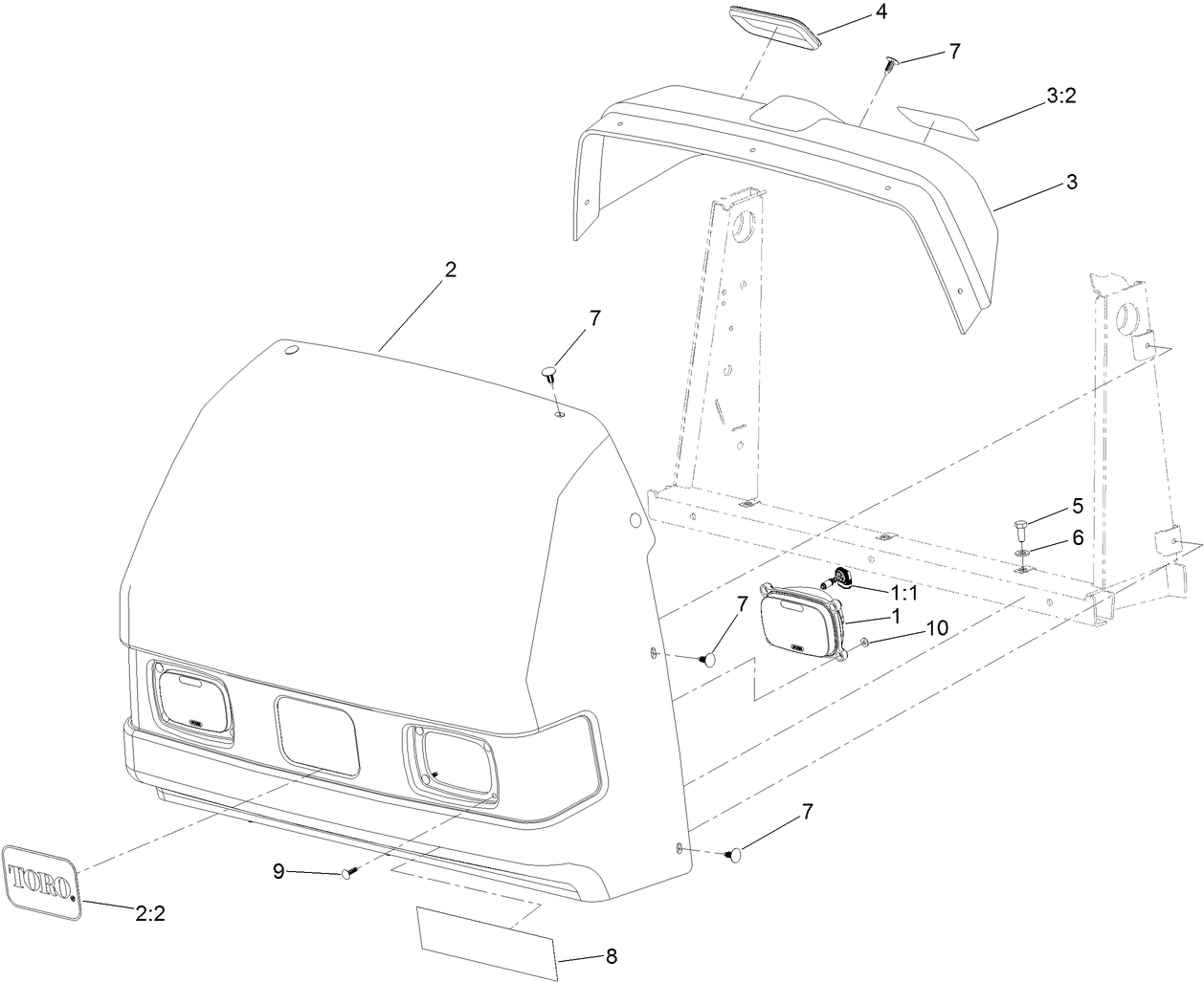 Hood, Dash and Headlight Assembly