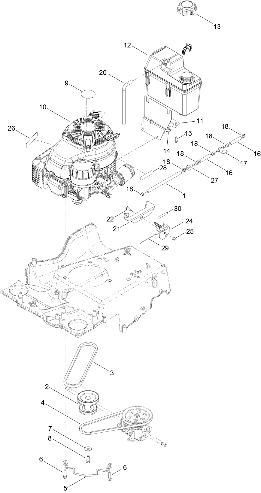 Engine and Fuel Tank Assembly