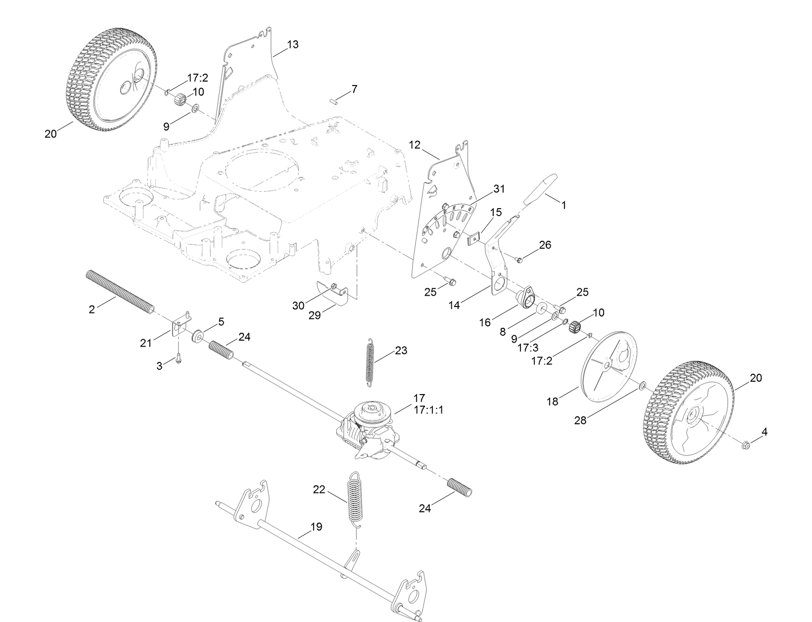 Rear Wheel and Height-of-Cut Assembly
