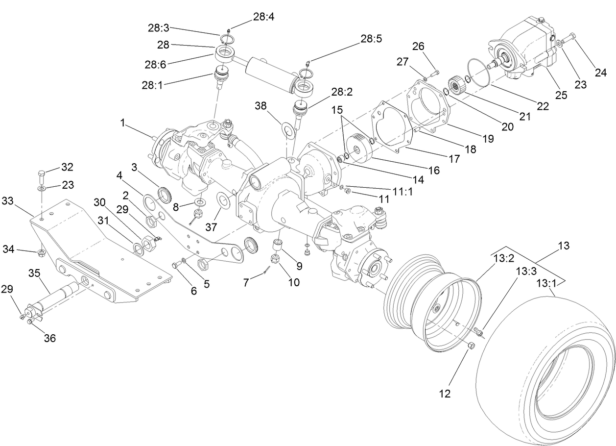 Rear Axle and Steering Cylinder Assembly