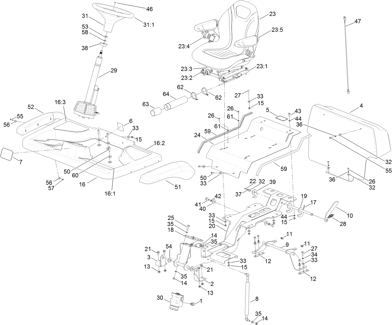 Steering Column, Seat and Platform Assembly