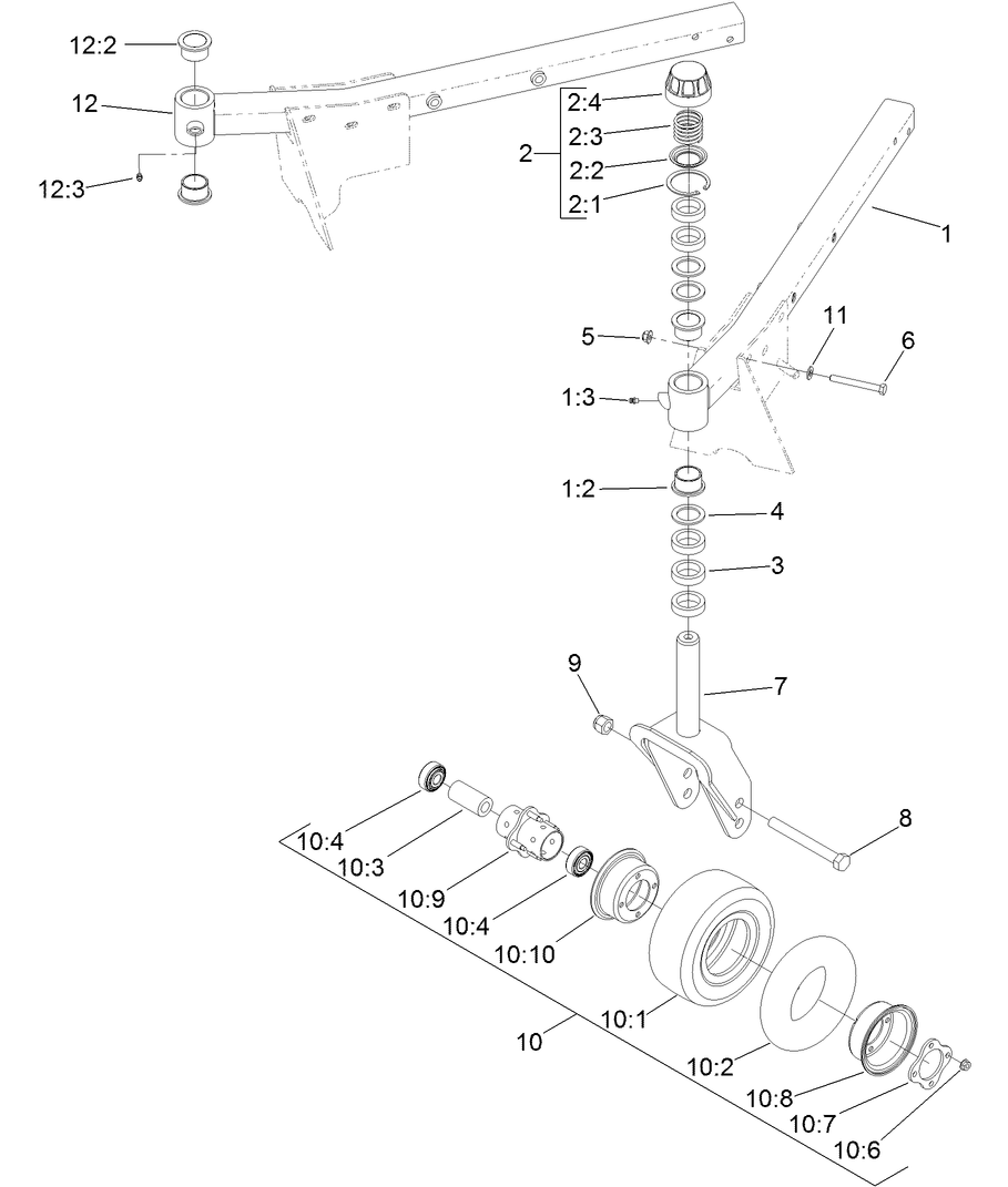 Front Deck Caster Arm and Wheel Assembly