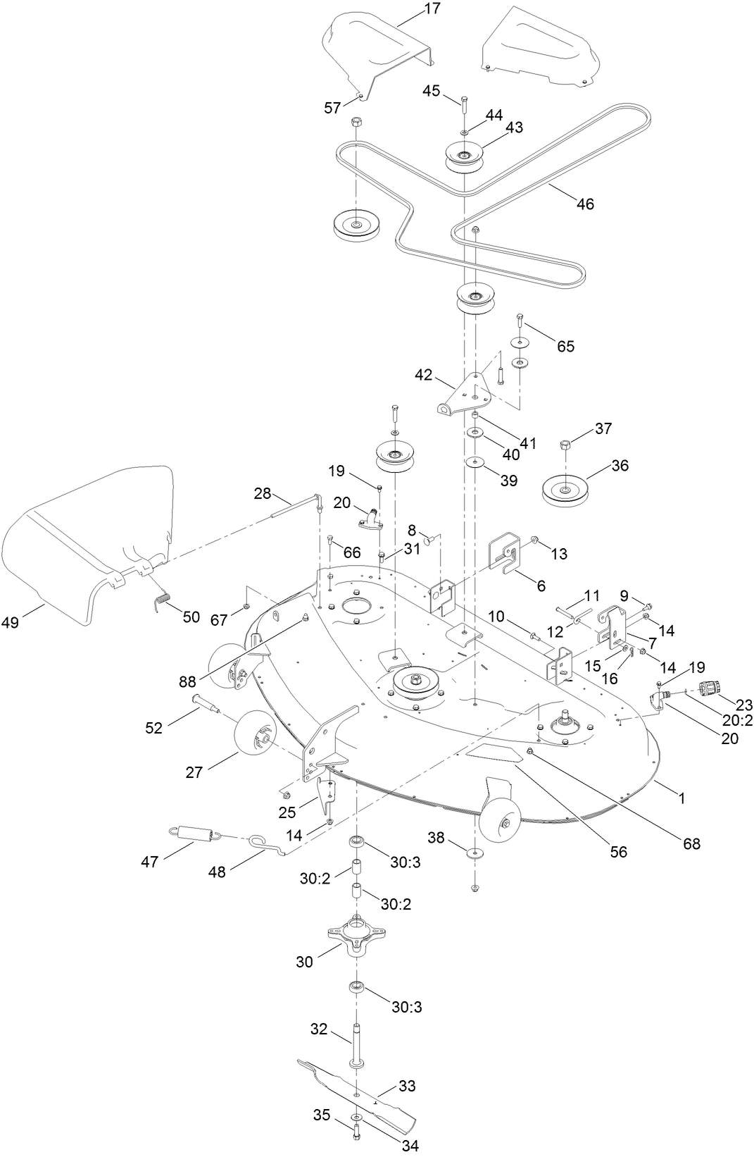 50 Inch Deck, Belt and Blade Assembly