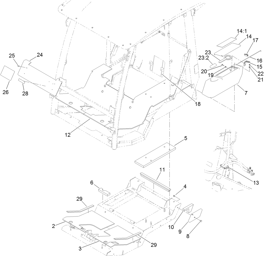 Cab, Tool Box and Flooring Assembly