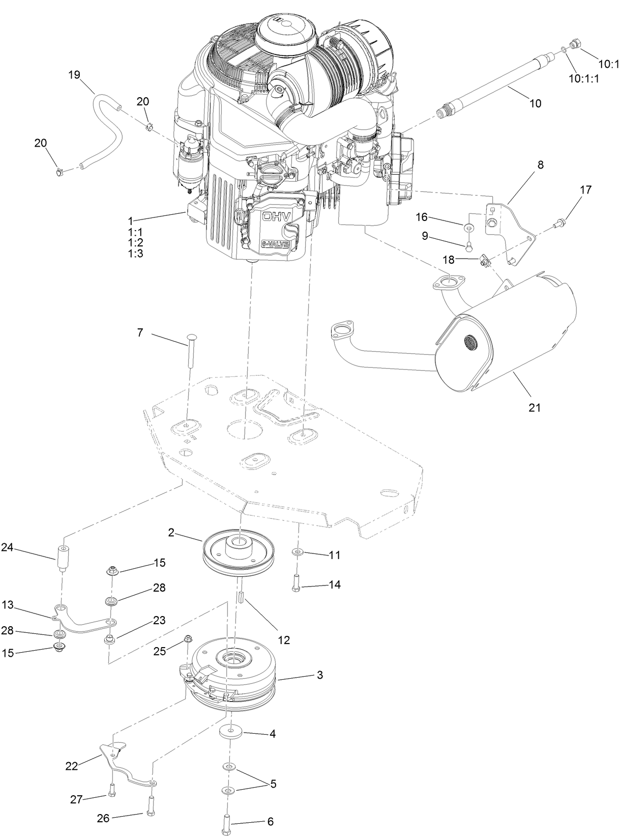 Engine, Clutch and Muffler Assembly