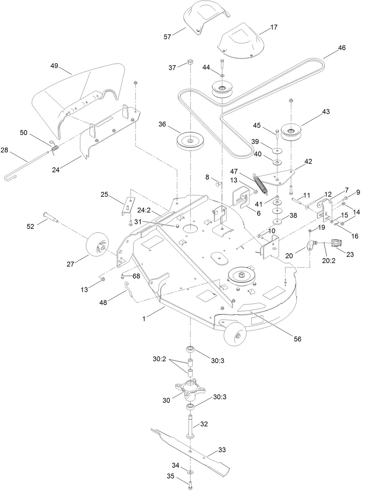 42 Inch Deck, Belt and Blade Assembly