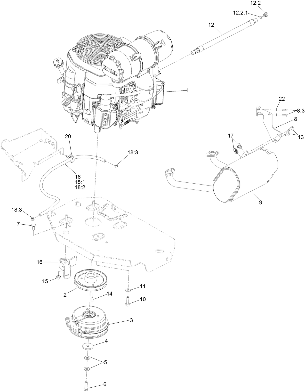 Engine, Clutch and Muffler Assembly