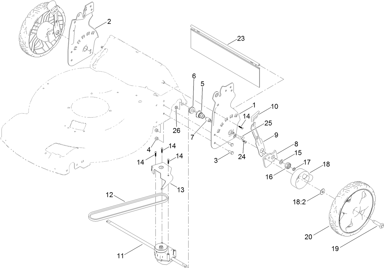 Rear Wheel and Height-of-Cut Assembly