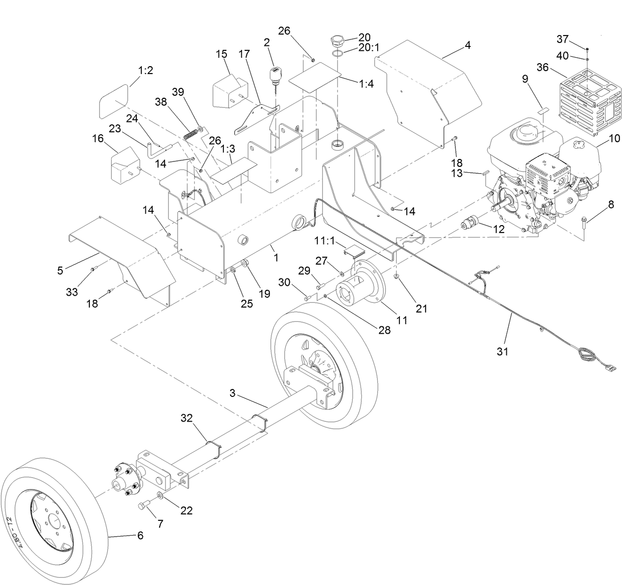Engine, Axle and Hydraulic Tank Assembly