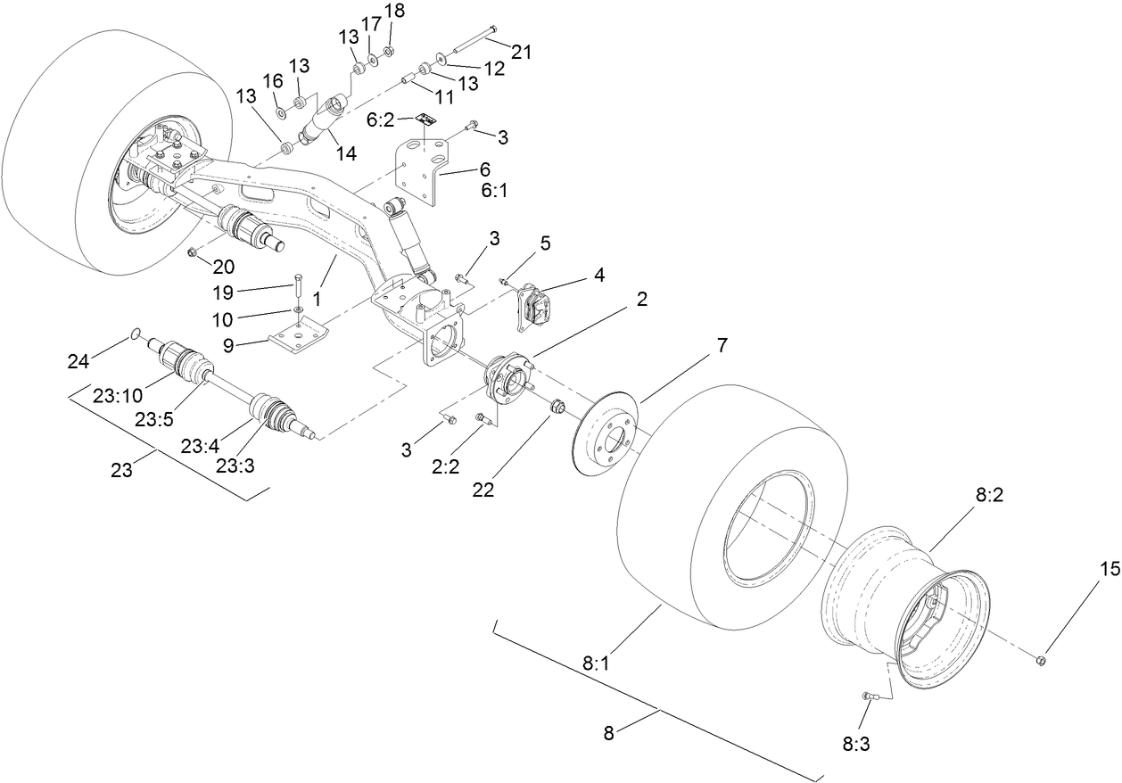 Rear Axle and Tire Assembly