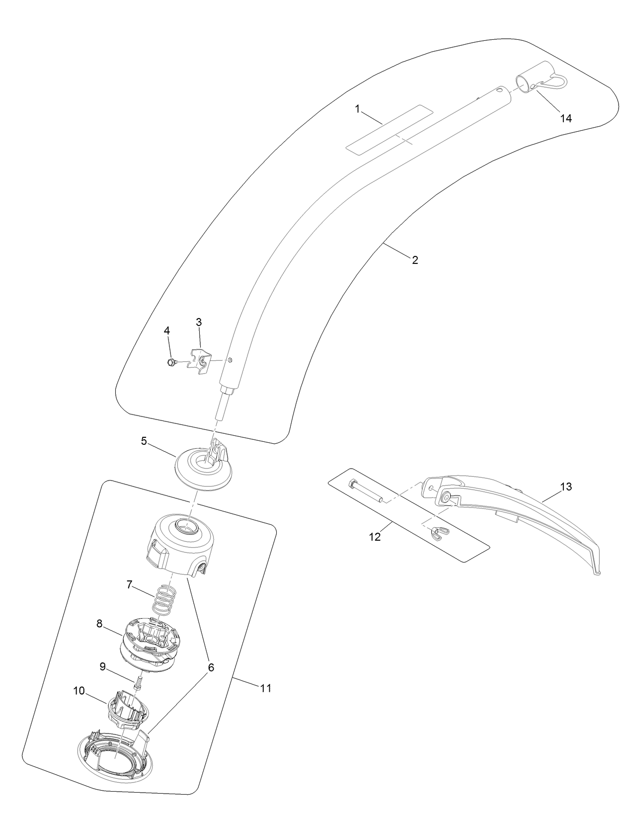 Trimmer Head, Shaft and Guard Assembly