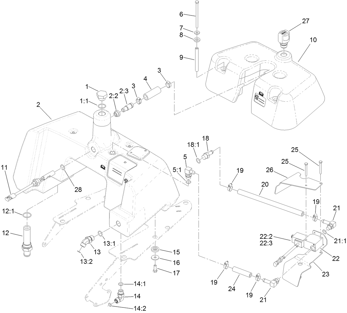 Hydraulic Tank and Leak Detector Assembly