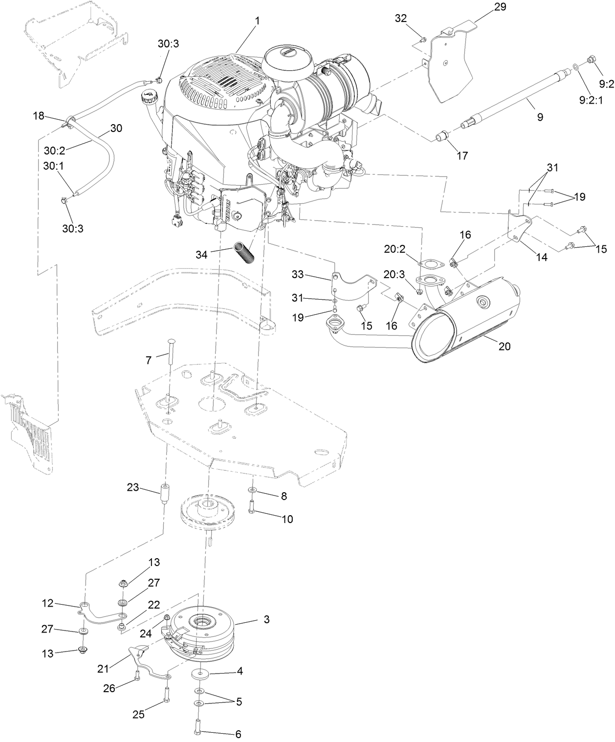 Engine, Clutch and Muffler Assembly