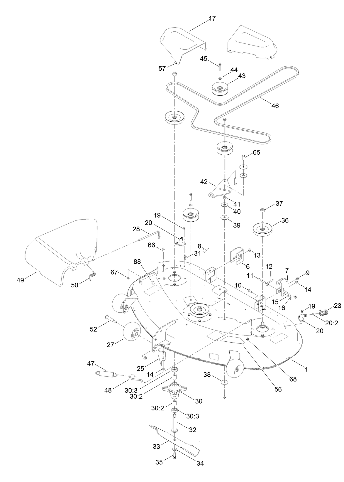 50 Inch Deck, Belt and Blade Assembly