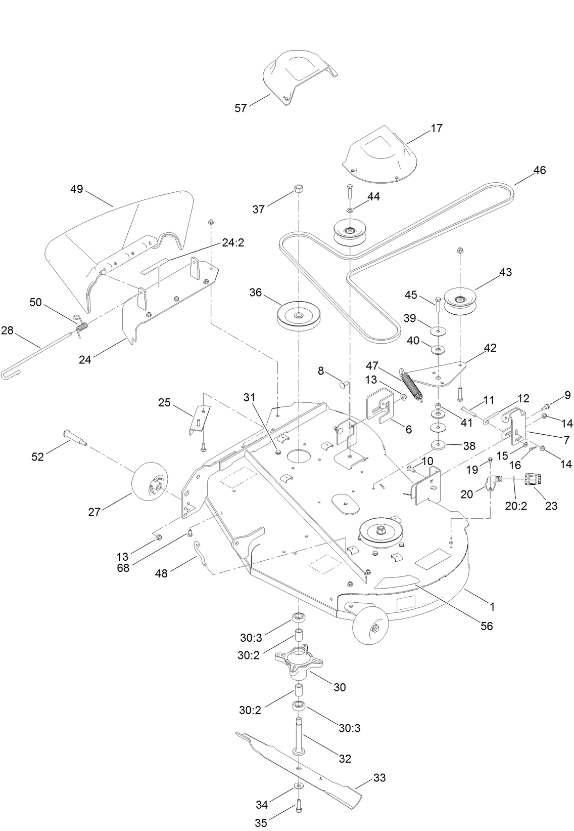 42 Inch Deck, Belt and Blade Assembly