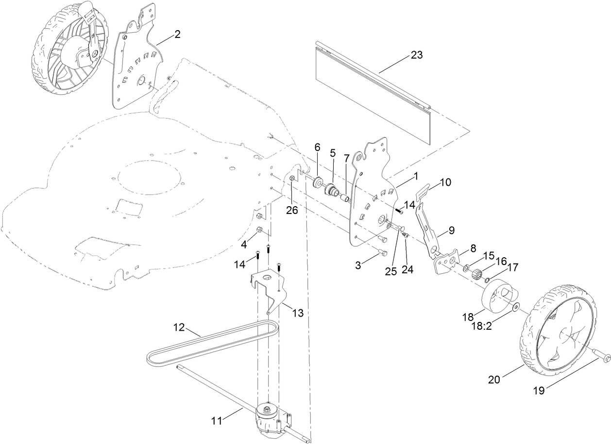Rear Wheel and Height-of-Cut Assembly