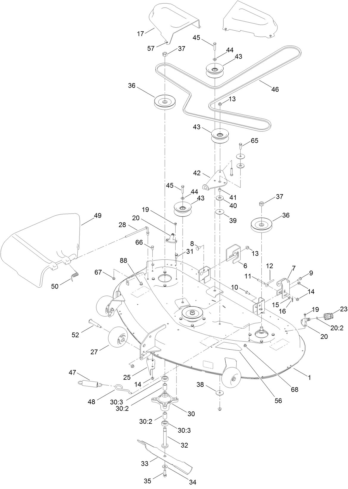50 Inch Deck, Belt and Blade Assembly