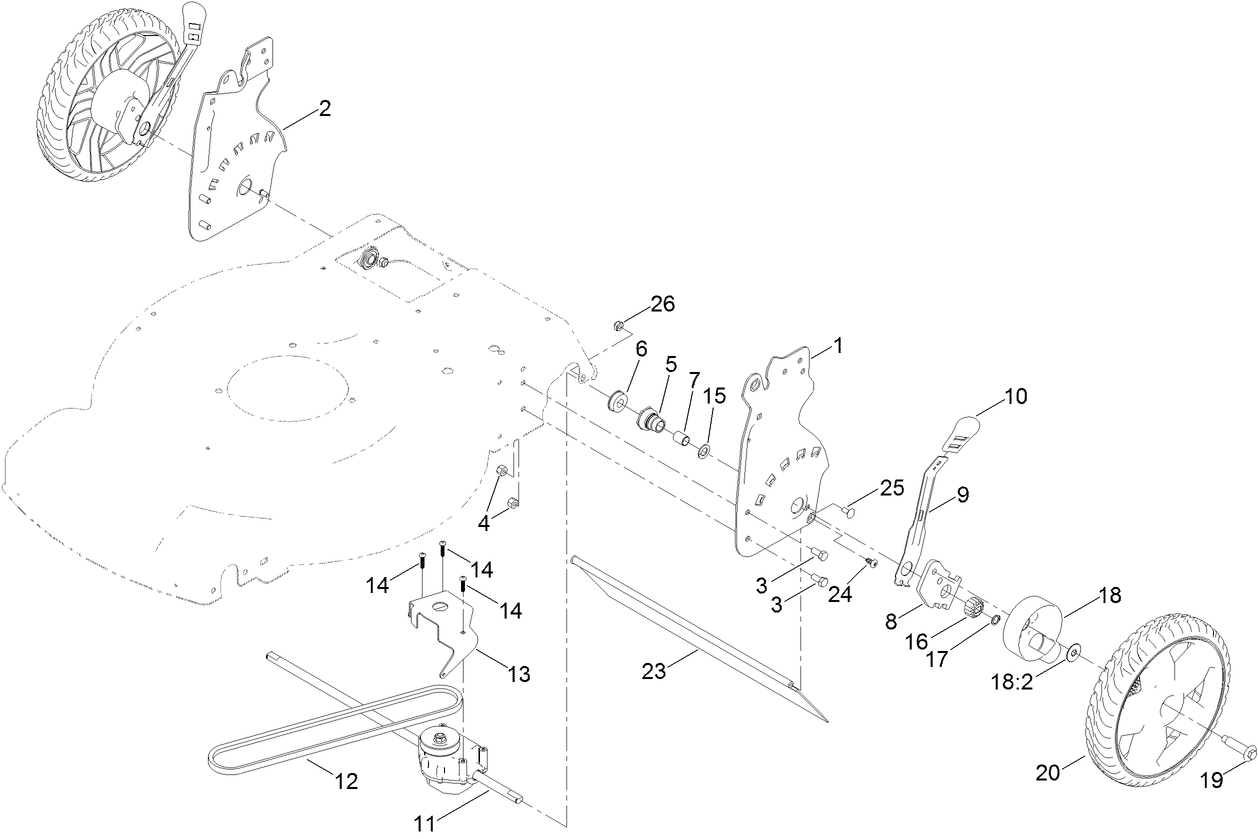 Rear Wheel and Height-of-Cut Assembly