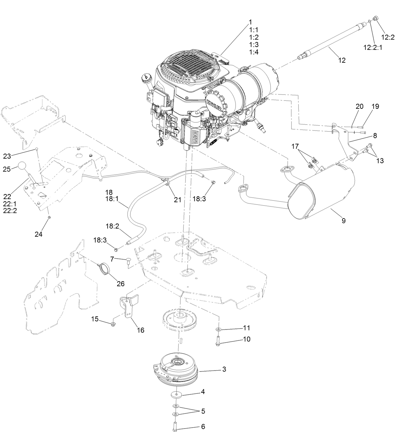 Engine, Clutch and Muffler Assembly