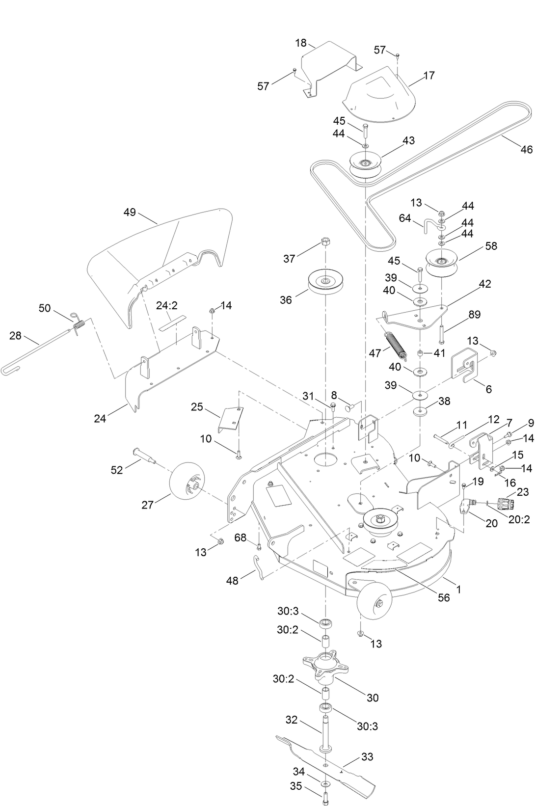 34 Inch Deck, Belt and Blade Assemlby