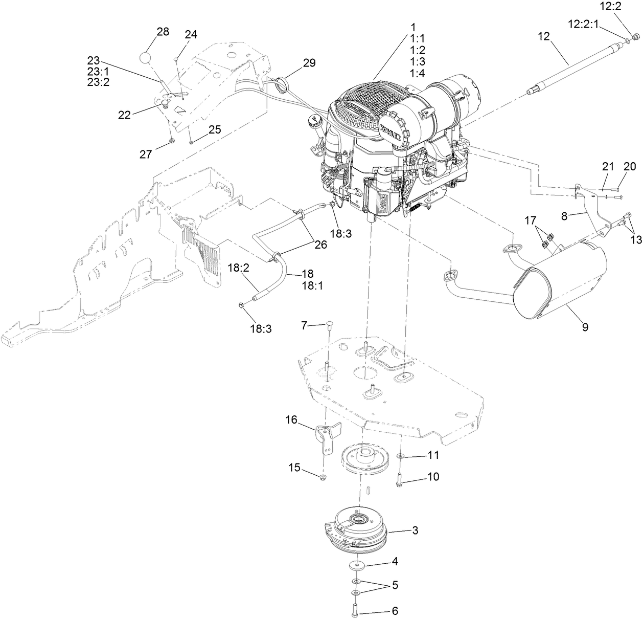 Engine, Clutch and Muffler Assembly