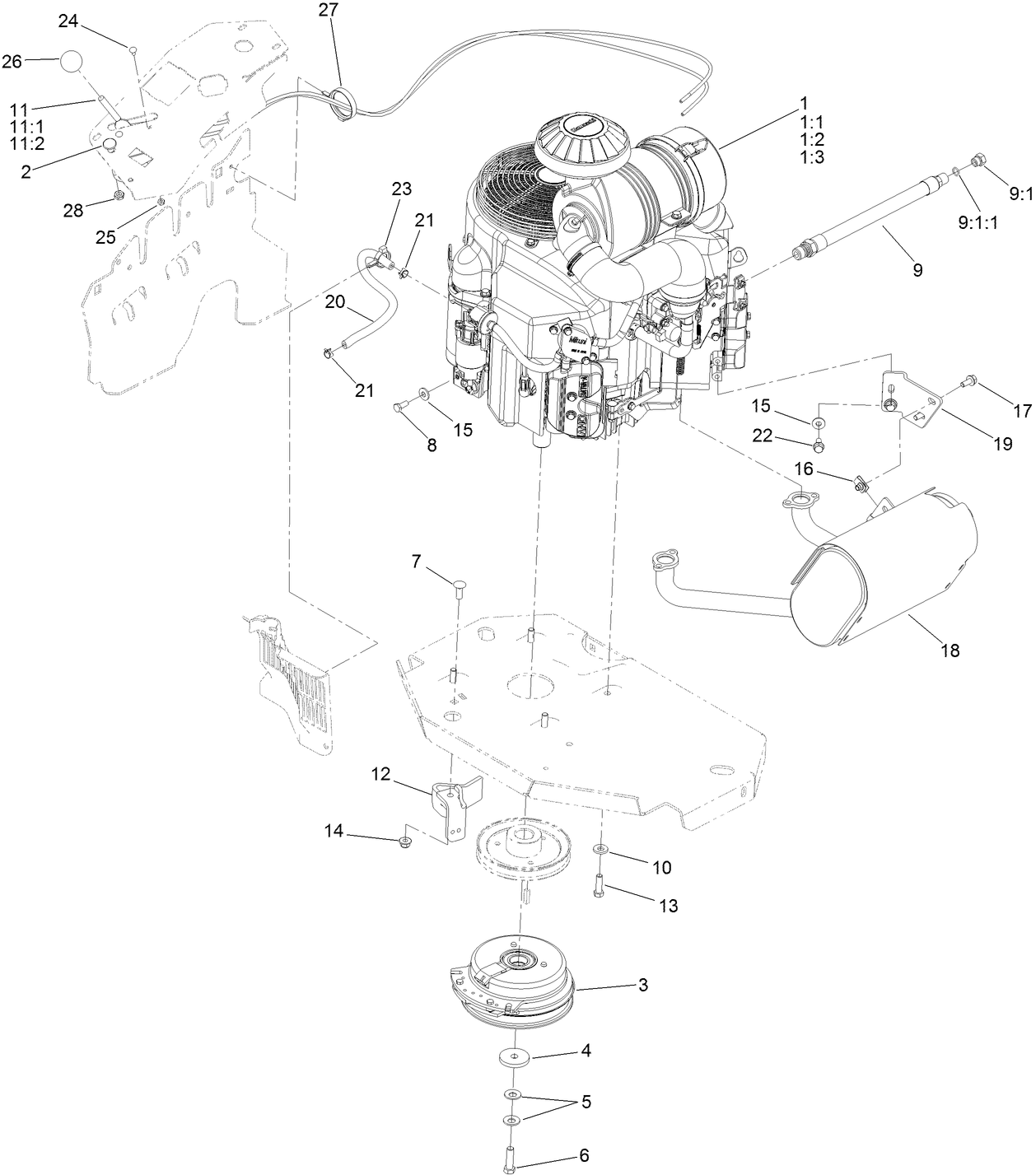 Engine, Clutch and Muffler Assembly