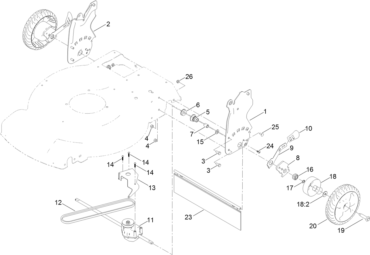 Rear Wheel and Height-of-Cut Assembly
