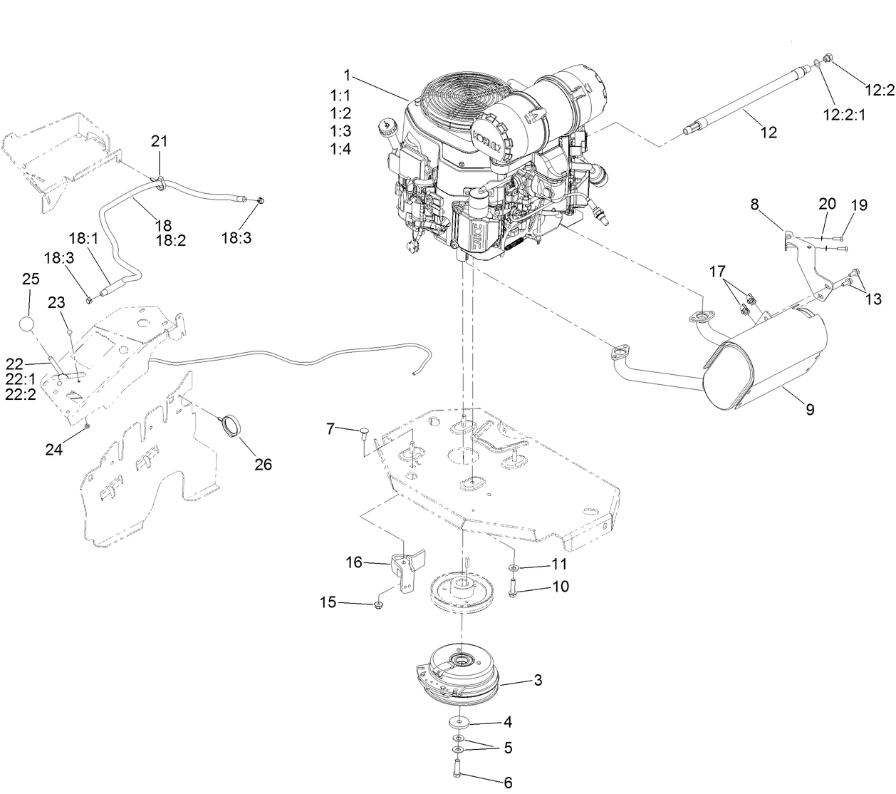 Engine, Clutch and Muffler Assembly