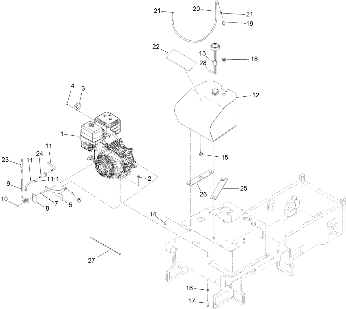 Engine and Fuel Tank Assembly