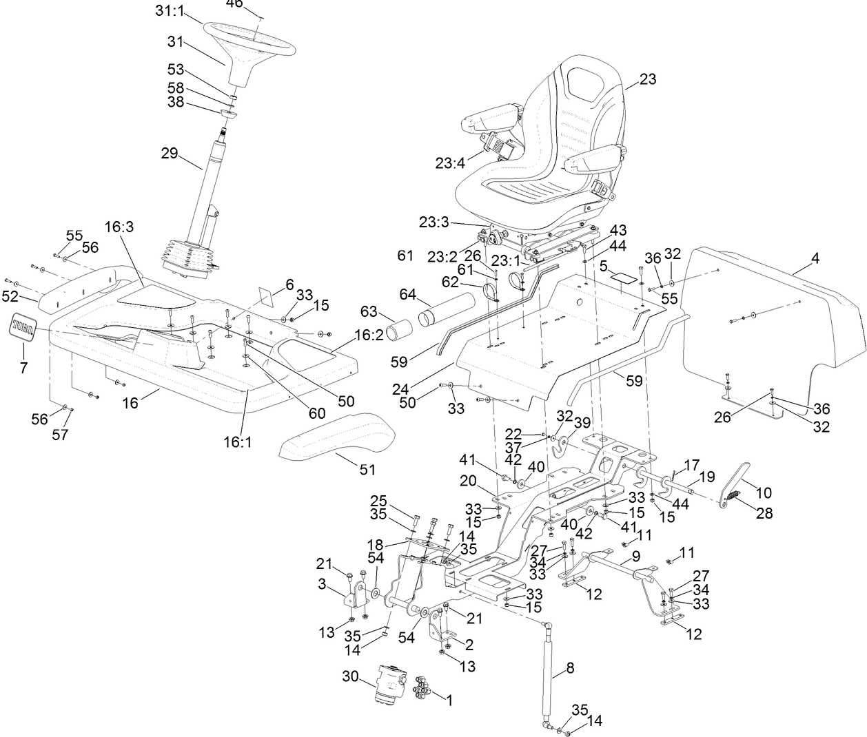 Steering Column, Seat and Platform Assembly