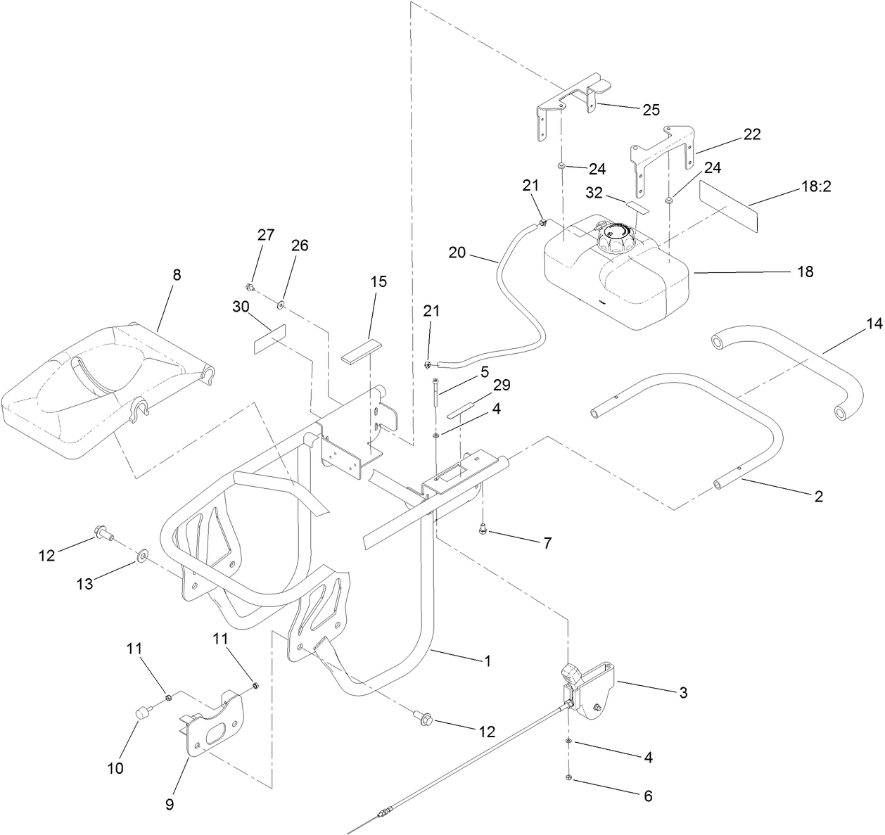 Frame, Handle and Fuel Tank Assembly