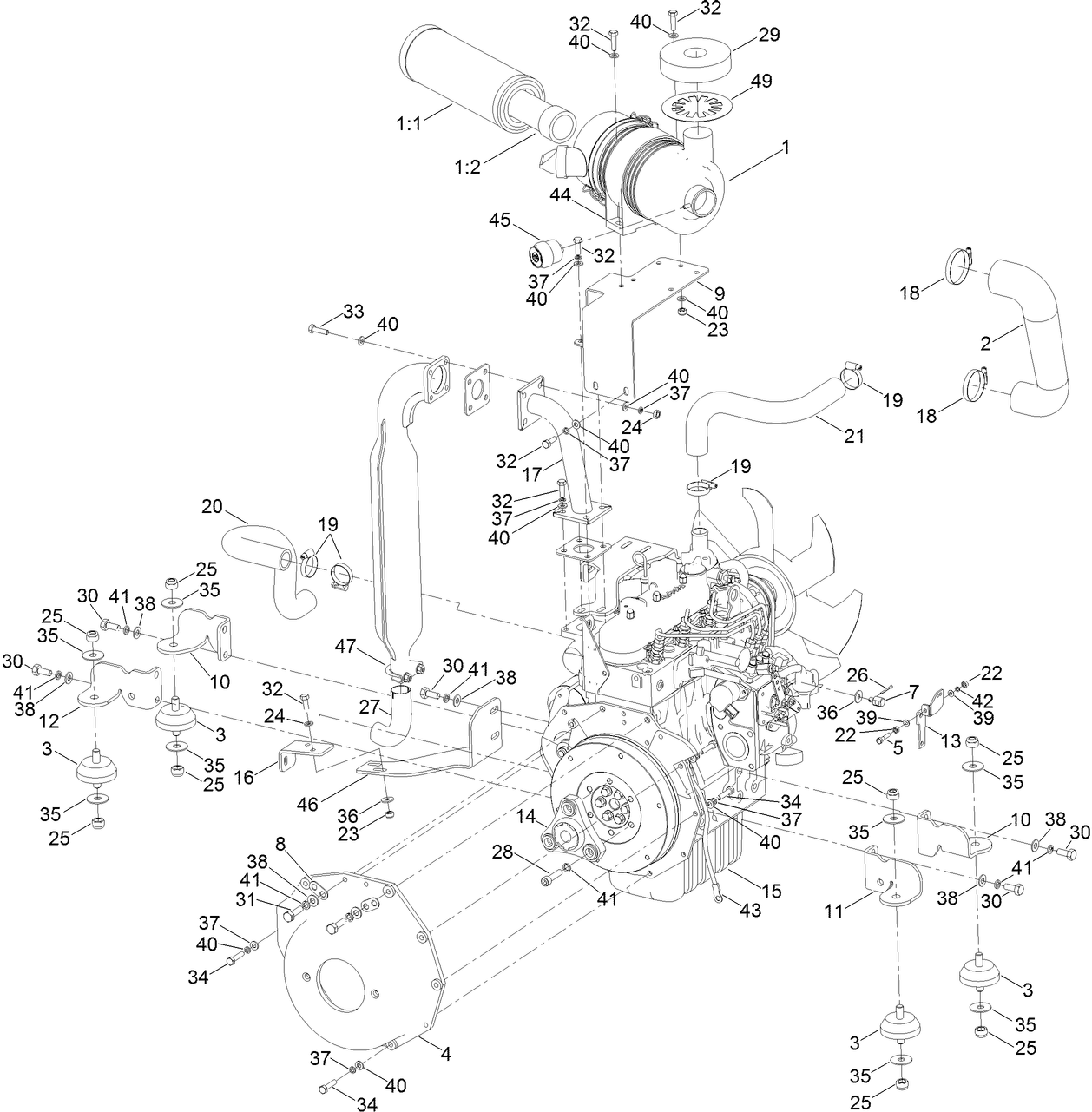 Engine and Mounting Assembly