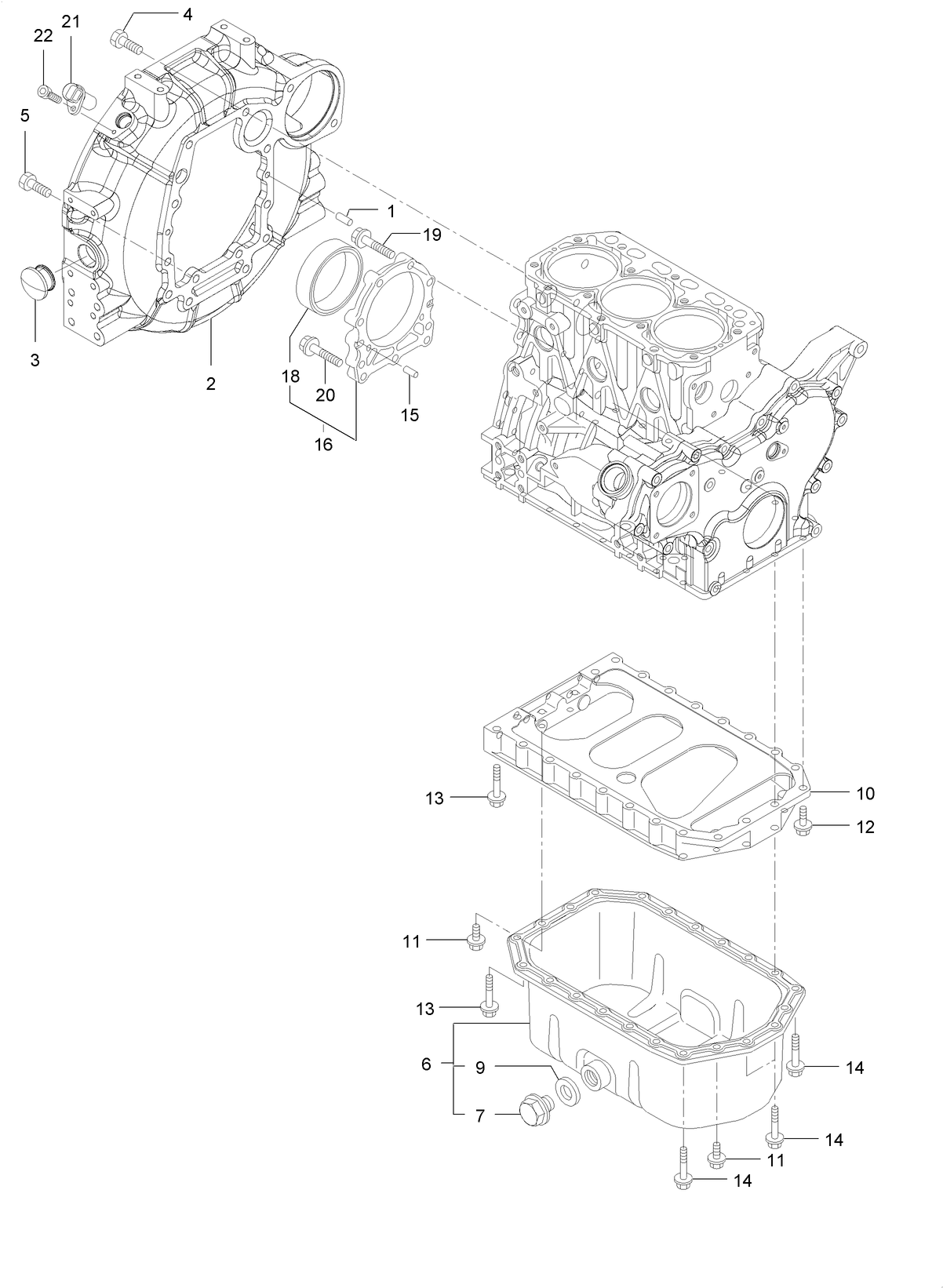Flywheel Housing and Oil Sump Assembly