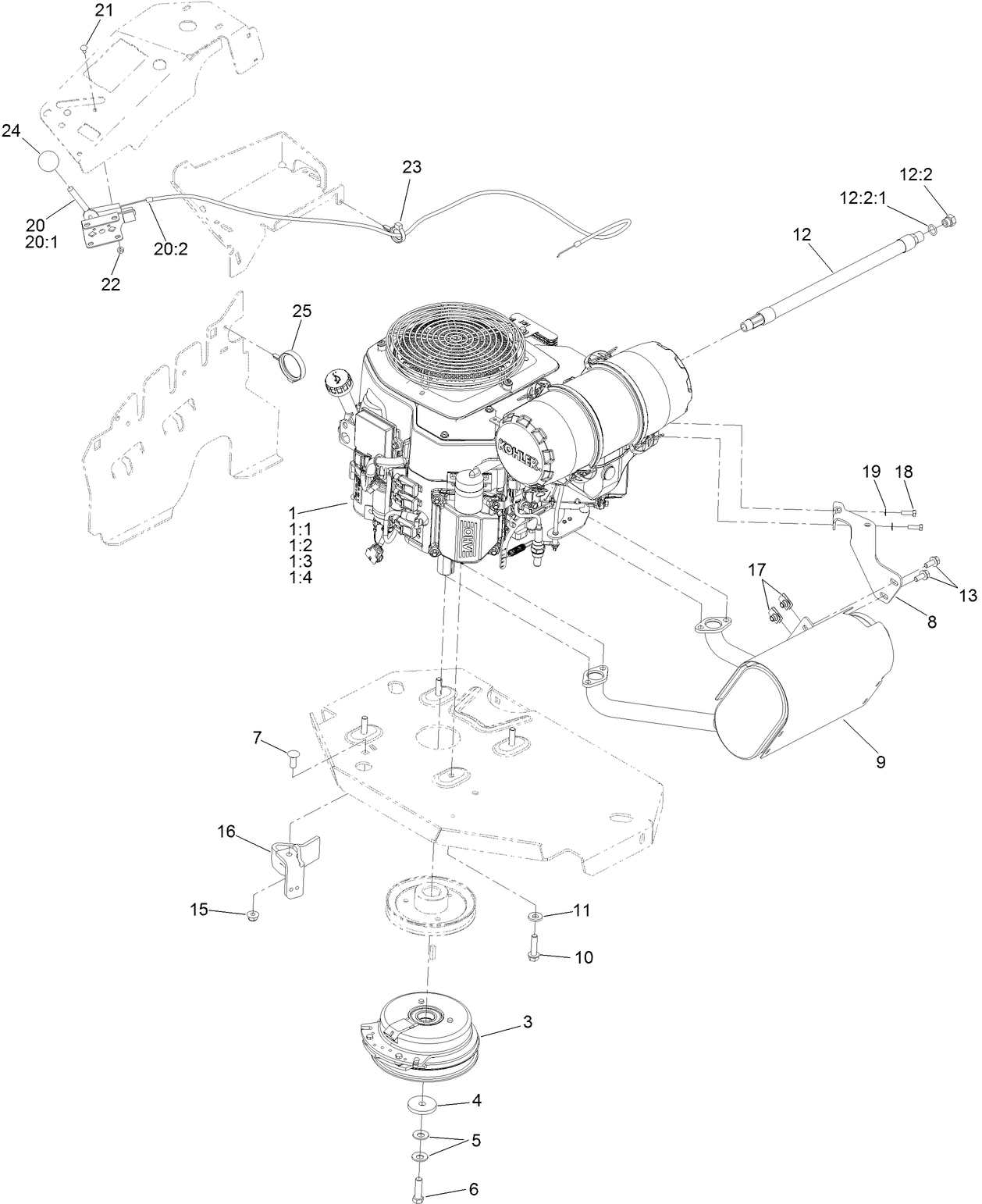 Engine, Clutch and Muffler Assembly
