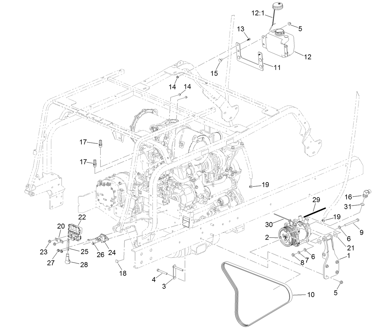 AC Compressor Mount and Cab Fluids Assembly  For Cab Model Only