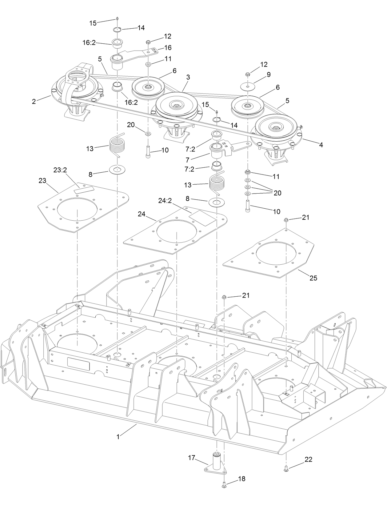 Right Hand Deck Belt, Pulley and Spindle Assembly