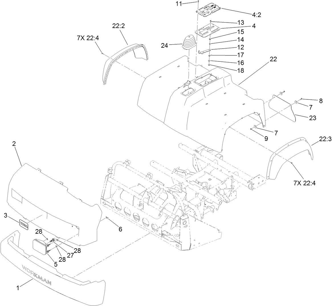 Bumper, Hood and Seat Base Assembly