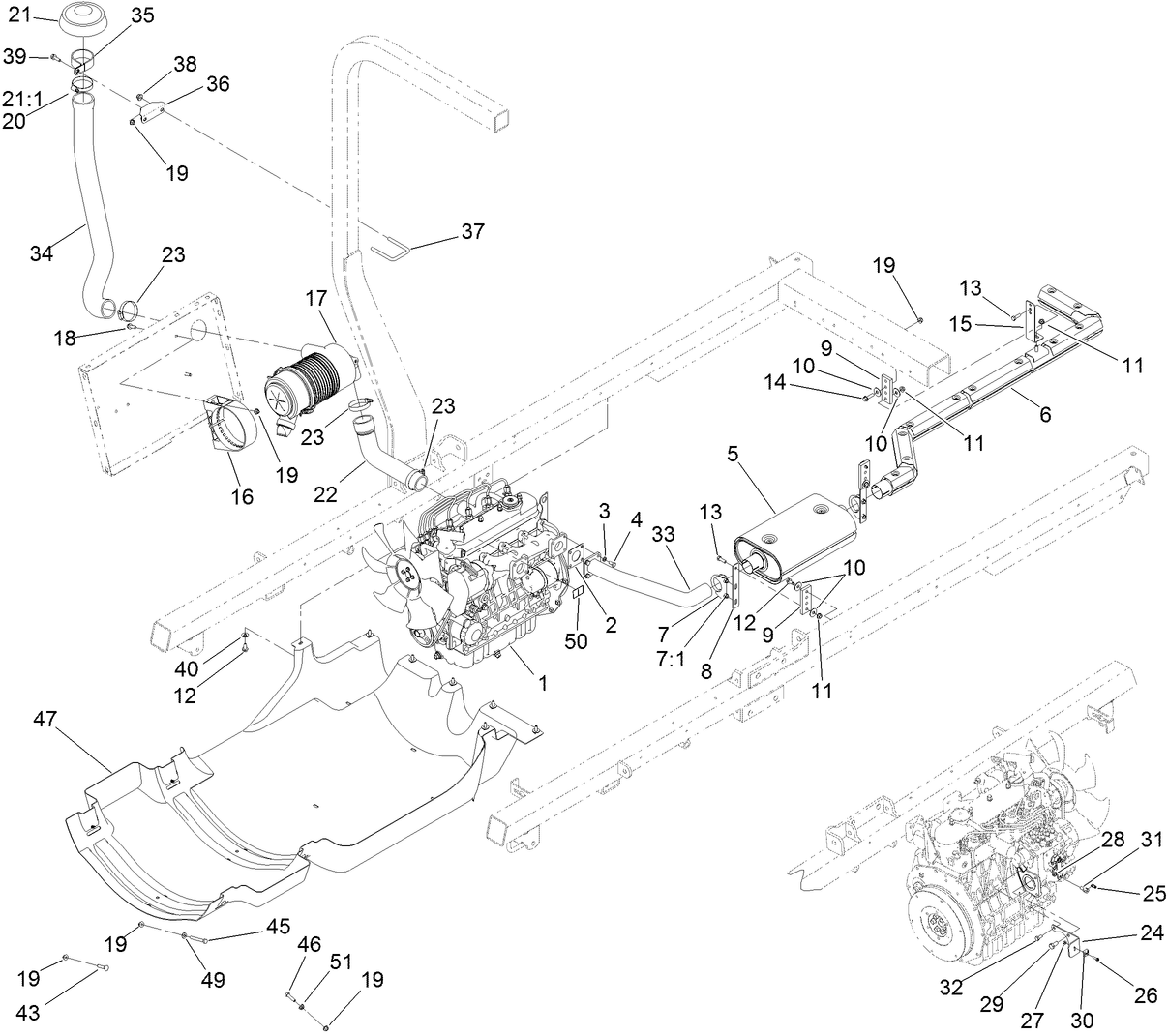 Engine, Exhaust and Air Cleaner Assembly