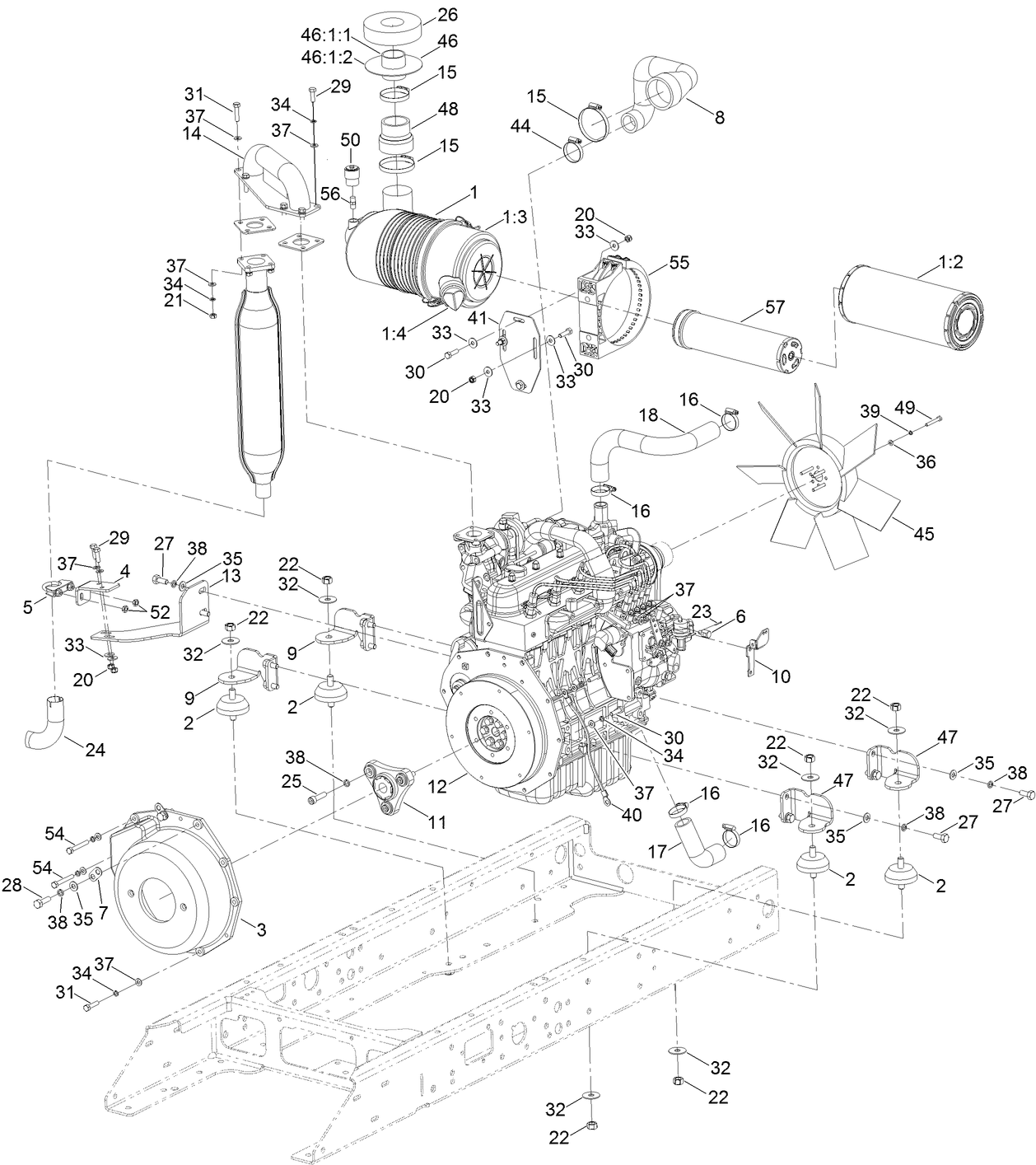 Engine and Muffler Assembly