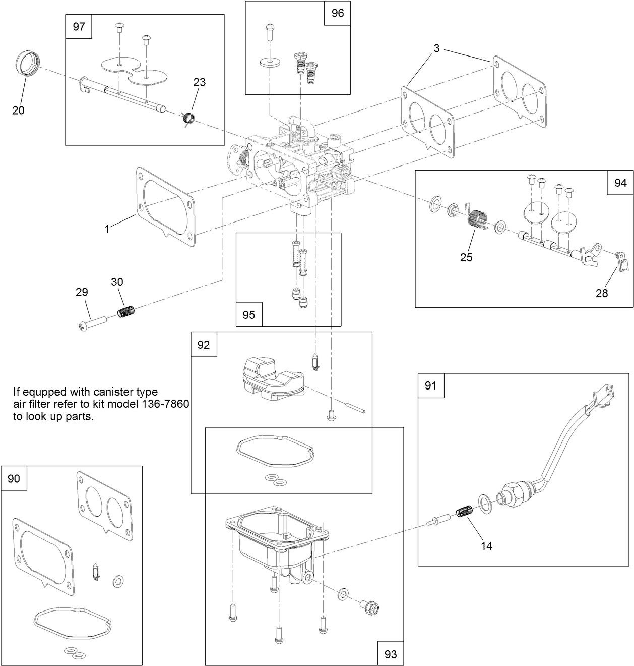 Carburetor Assembly with Non-Canister Style Air Filter